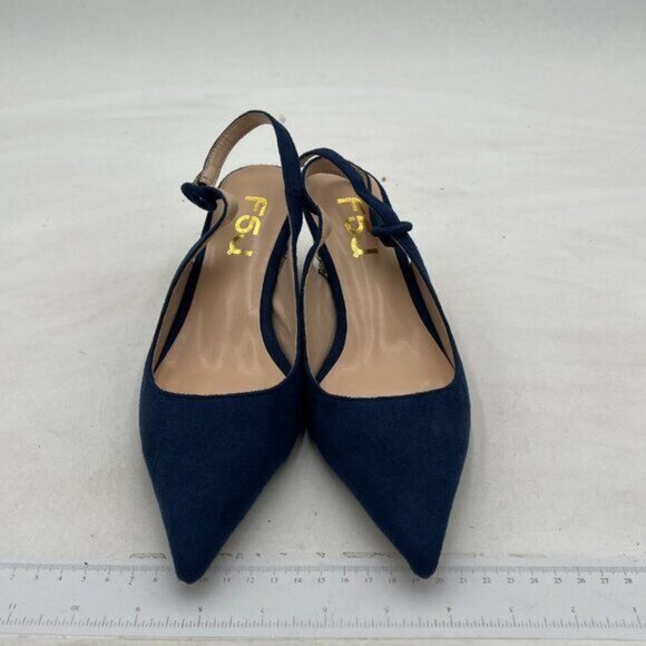 FSJ Women Pointed Toe Slingback Wedding Pumps Chunky Low Heel Rhinestone Sandals - Picture 5 of 8